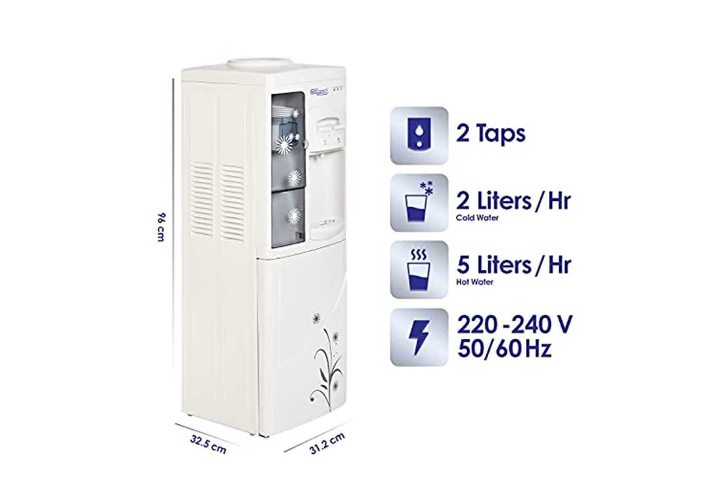 Super General Hot and Cold Water Dispenser, Water-Cooler with Cabinet and Cup-Holder, SGL-1171 Instant-Hot-Water, 2 Taps