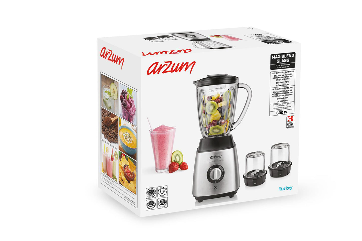 Arzum Ar1056 Maxiblend Glass 600 W Jug Blender 1 Year Warranty