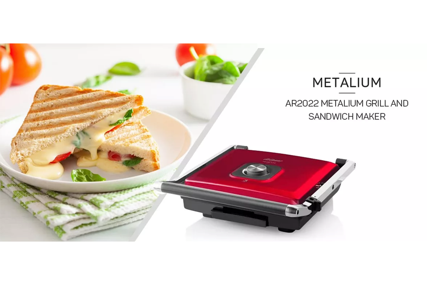 ARZUM AR2022 Metalium Grill and Sandwich Maker (Stainless Steel) 1 Year Warranty