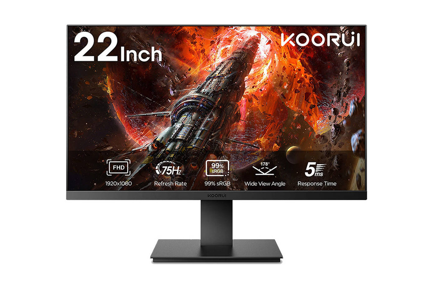 KOORUI 22-इंच कंप्यूटर मॉनिटर VA FHD 1920 x 1080 100Hz 5ms 22N1