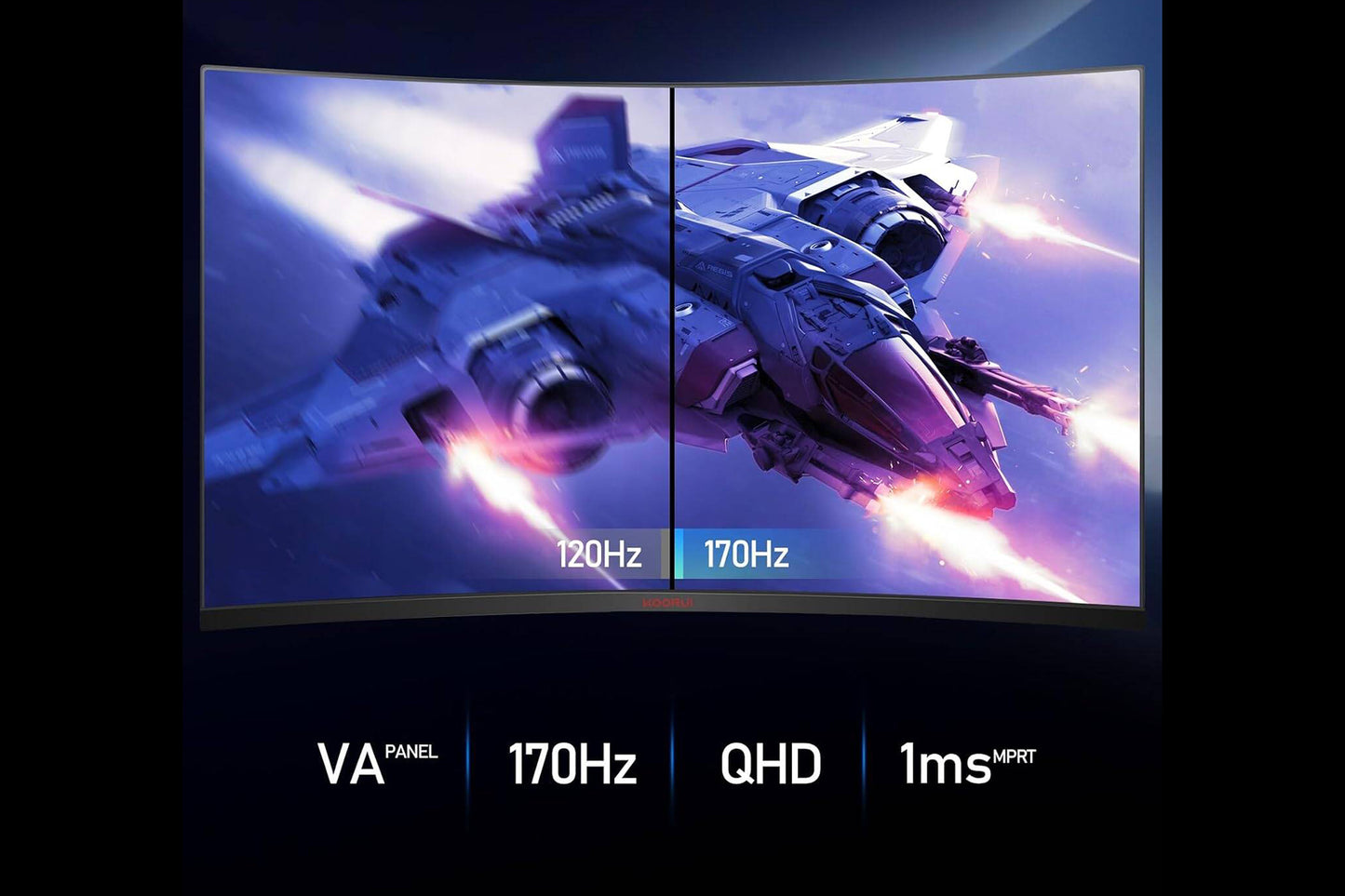 KOORUI 32-Inch Gaming Curved Monito VA QHD 2560 x 1440 170Hz 1ms 32E6QC