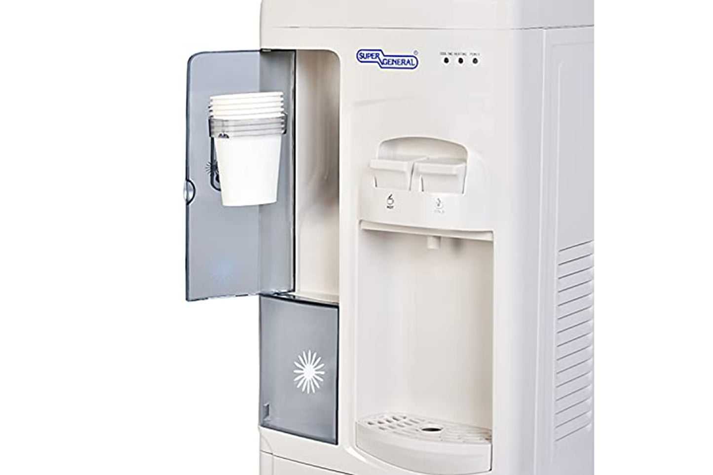 Super General Hot and Cold Water Dispenser, Water-Cooler with Cabinet and Cup-Holder, SGL-1171 Instant-Hot-Water, 2 Taps