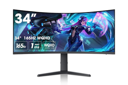 KOORUI 34-Inch Ultra-Wide Gaming Curved Monitor VA WQHD 3440 x 1440 165Hz 1ms 34E6UC