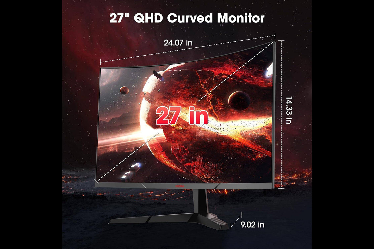 KOORUI 27-Inch Gaming Curved Monitor VA QHD 2560 x 1440 180Hz 1ms 27E6QCA