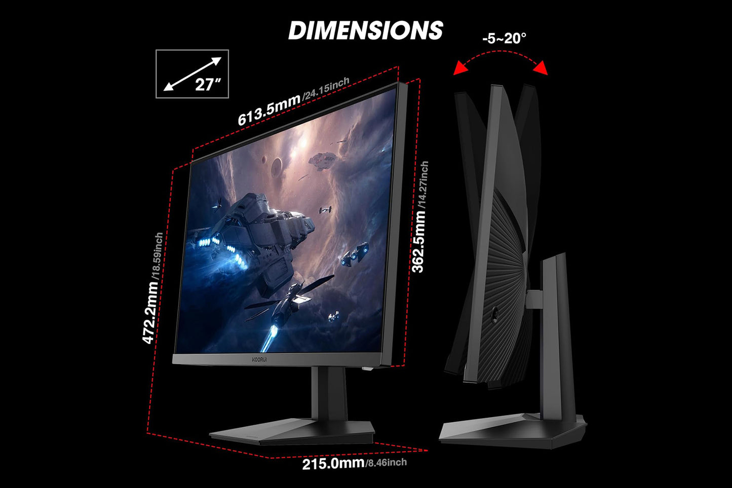 KOORUI 27-Inch Gaming Monitor IPS FHD 1920 x 1080 165Hz 1ms GN06