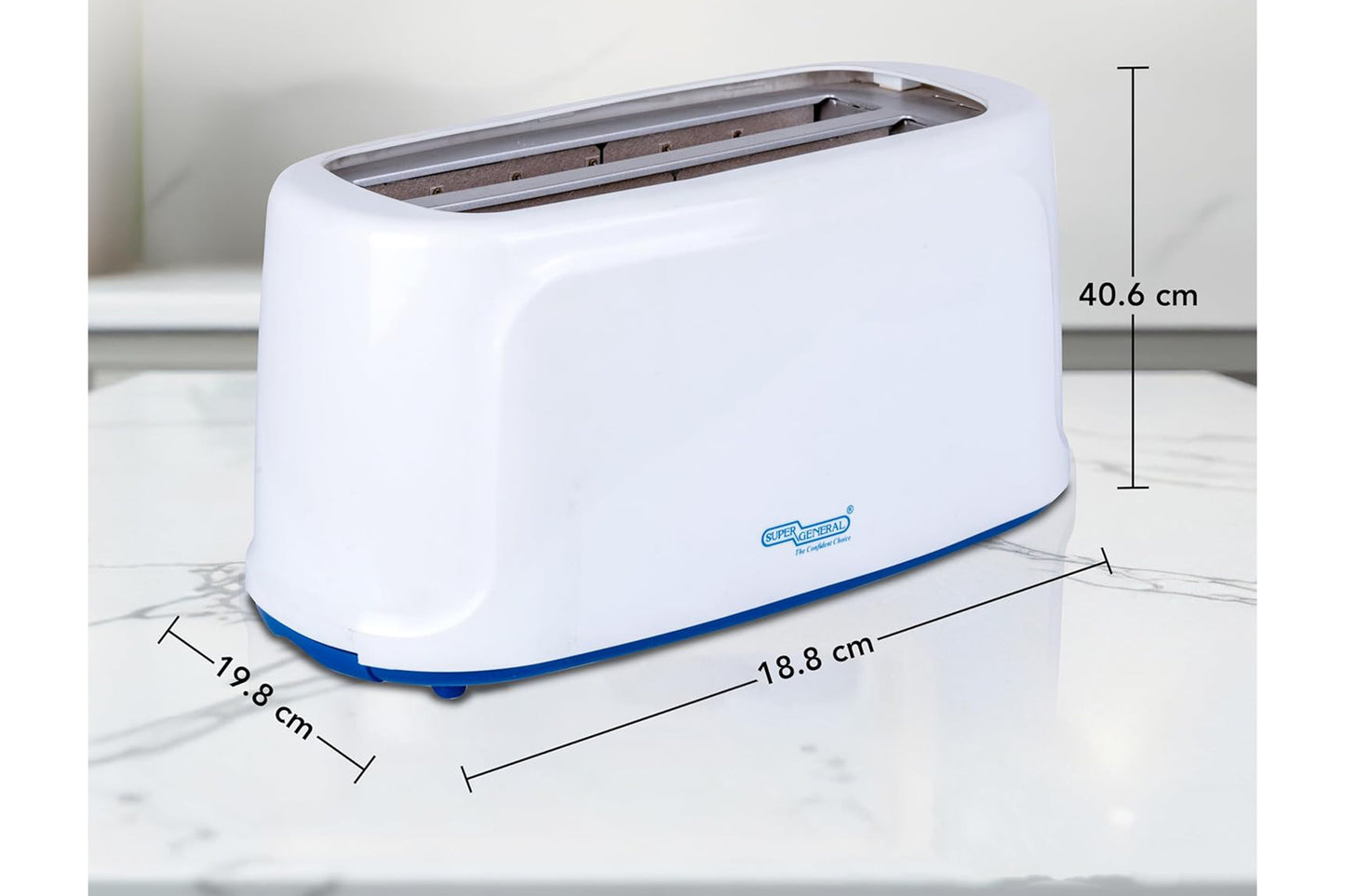 Super General 4 Slices Plastic Toaster SGT840D,  Lightweight, White, 1 Year Warranty